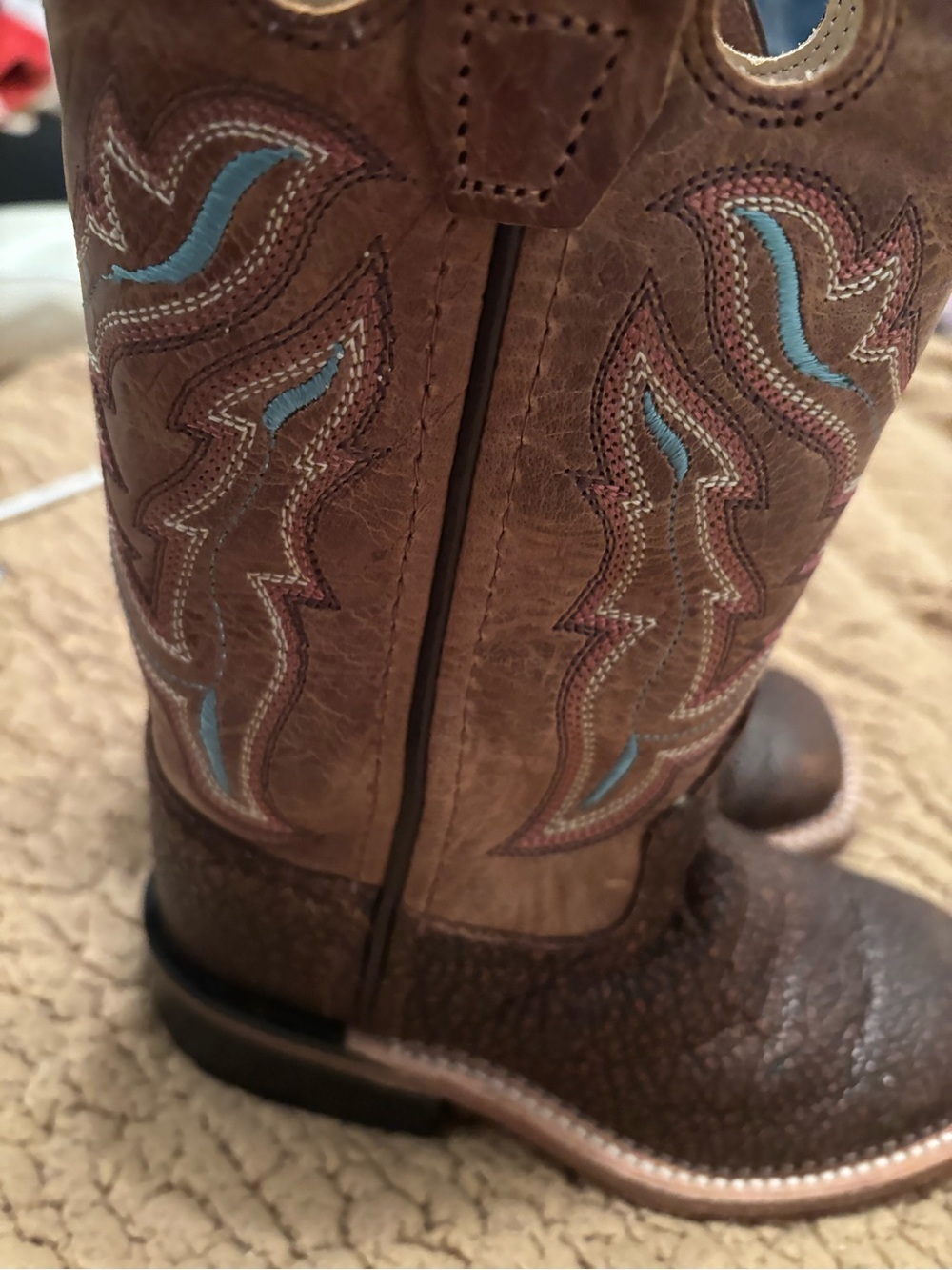 Old West BSC 1819 kids unisex Western Cowboy Boots w/ Blue Stitching 8.5 - Picture 3 of 7